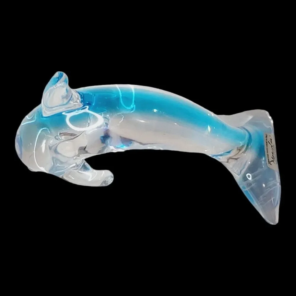 Marcolin Lead Crystal Art Glass Cobalt Blue Dolphin Signed‎ Sardinia Italy 4